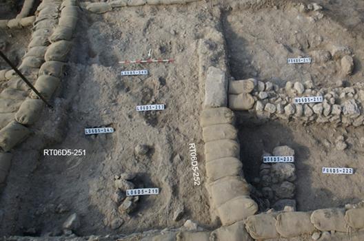 part of the complex of walls and pits on the upper 'step' of D5(West). (p06D5-8171)