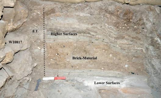 The western wall of the 'courtyard building' with its foundation trench - cutting the phytolith surfaces relating to the 'trough-like installation' (not visible - to the right) (p06D5-9773).